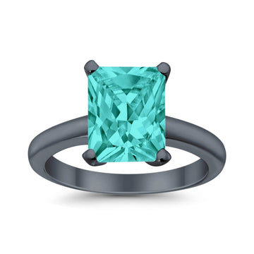 Solitaire Engagement Ring Paraiba Tourmaline CZ Black Tone 925 Sterling Silver Wholesale